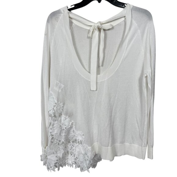 Semicouture Sweater Womens Medium White Embroidered Floral Mesh Lightweight - Picture 2 of 11